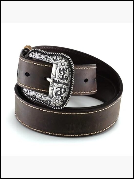 Women\'s Heavy Stitched Accent Belt with Floral Buckle main image 4